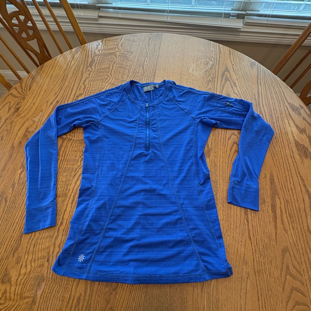 Athleta Royal Blue UPF 1/2 zip Collarless Sport Shirt, long sleeves, size M